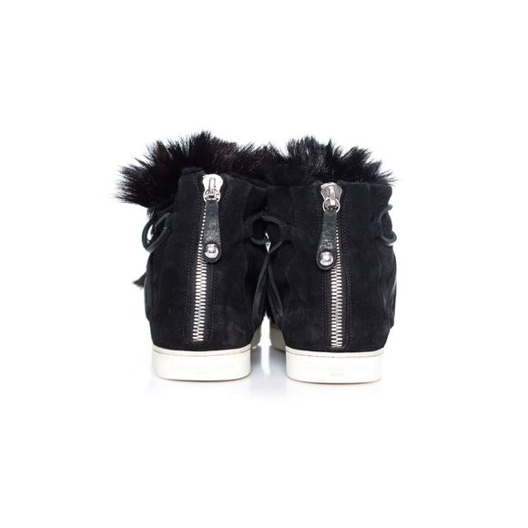 Gianvito Rossi Black Inuit fur-trimmed Suede High Top Sneakers sz 40/9.5-10 - Picture 7 of 10